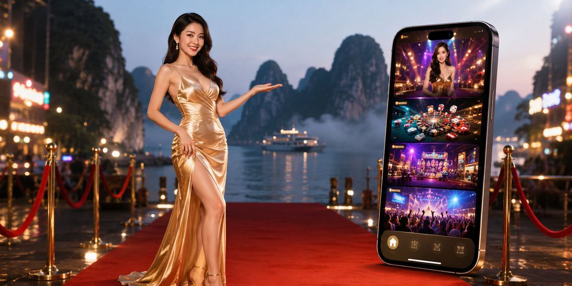 Người dùng tại vịnh Hạ Long sử dụng điện thoại để truy cập nền tảng casino di động