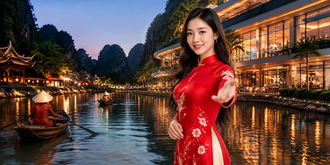 Người phụ nữ mặc áo dài tại Ninh Bình xem thông tin thể thao và kèo cược trên điện thoại